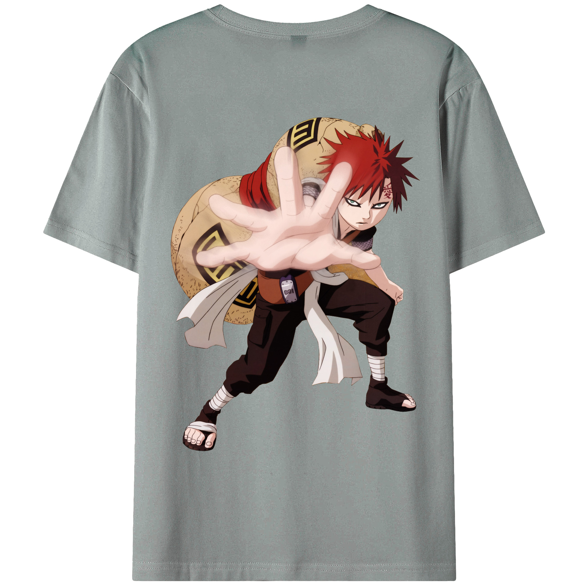 （画像用） NARUTO -ナルト- ガアラ Gaara 綿100％ メンズ半袖Tシャツ（バックプリント） 通気性
